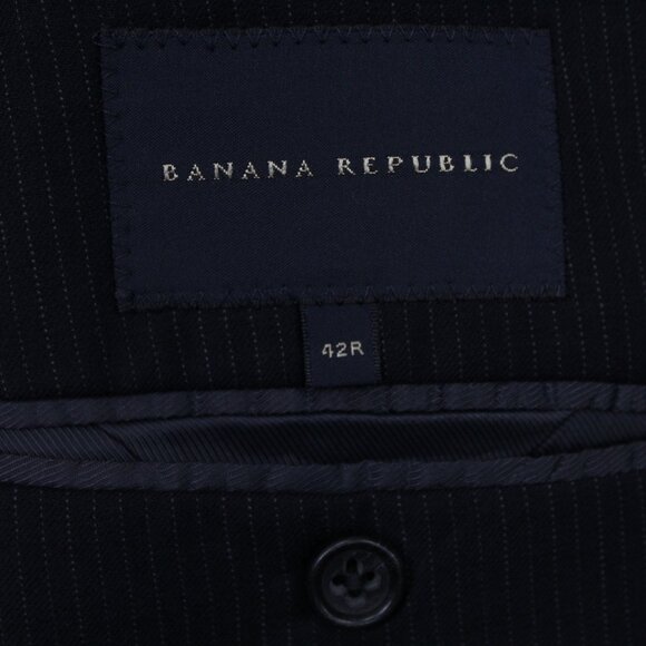 Banana Republic Blazer Men 42R Black Pinstriped Wool 2 Button Sports Jacket Coat - Picture 9 of 14